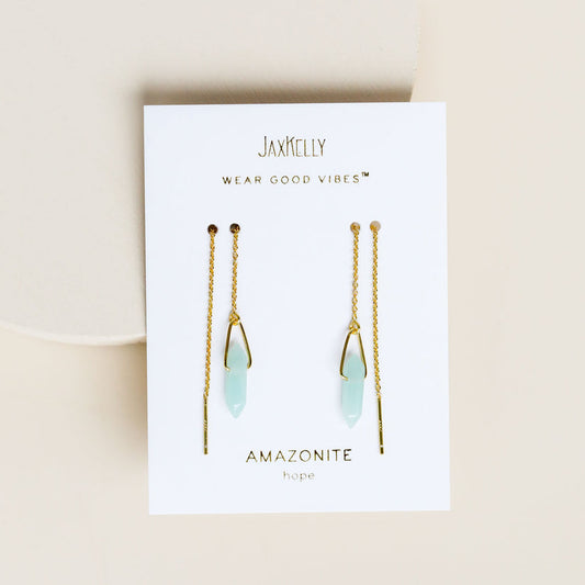 JAXKELLY Threader - Amazonite Gemstone - Gold Earrings 