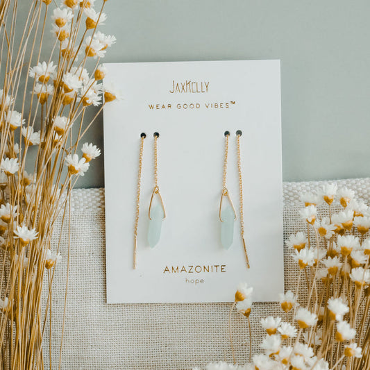 JAXKELLY Threader - Amazonite Gemstone - Gold Earrings 