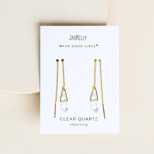 JAXKELLY Threader - CLEAR QUARTZ GOLD EARRINGS