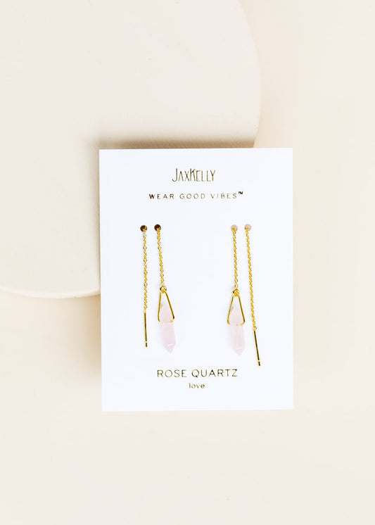 JAXKELLY Threader - Rose Quartz - Gold Earrings
