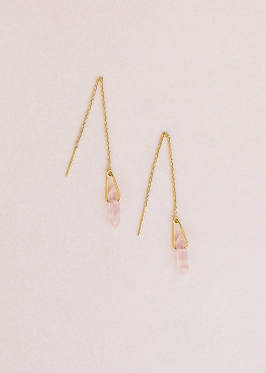 JAXKELLY Threader - Rose Quartz - Gold Earrings