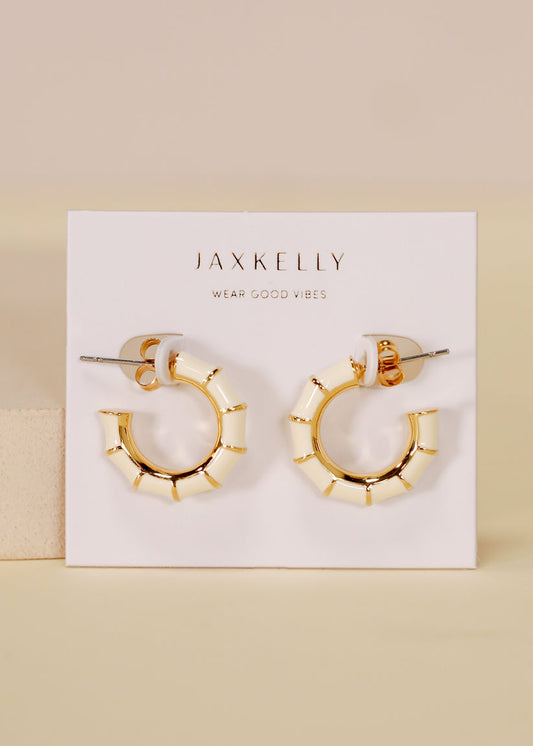 JAXKELLY VINTAGE HOOP EARRINGS-CREAM ENAMEL