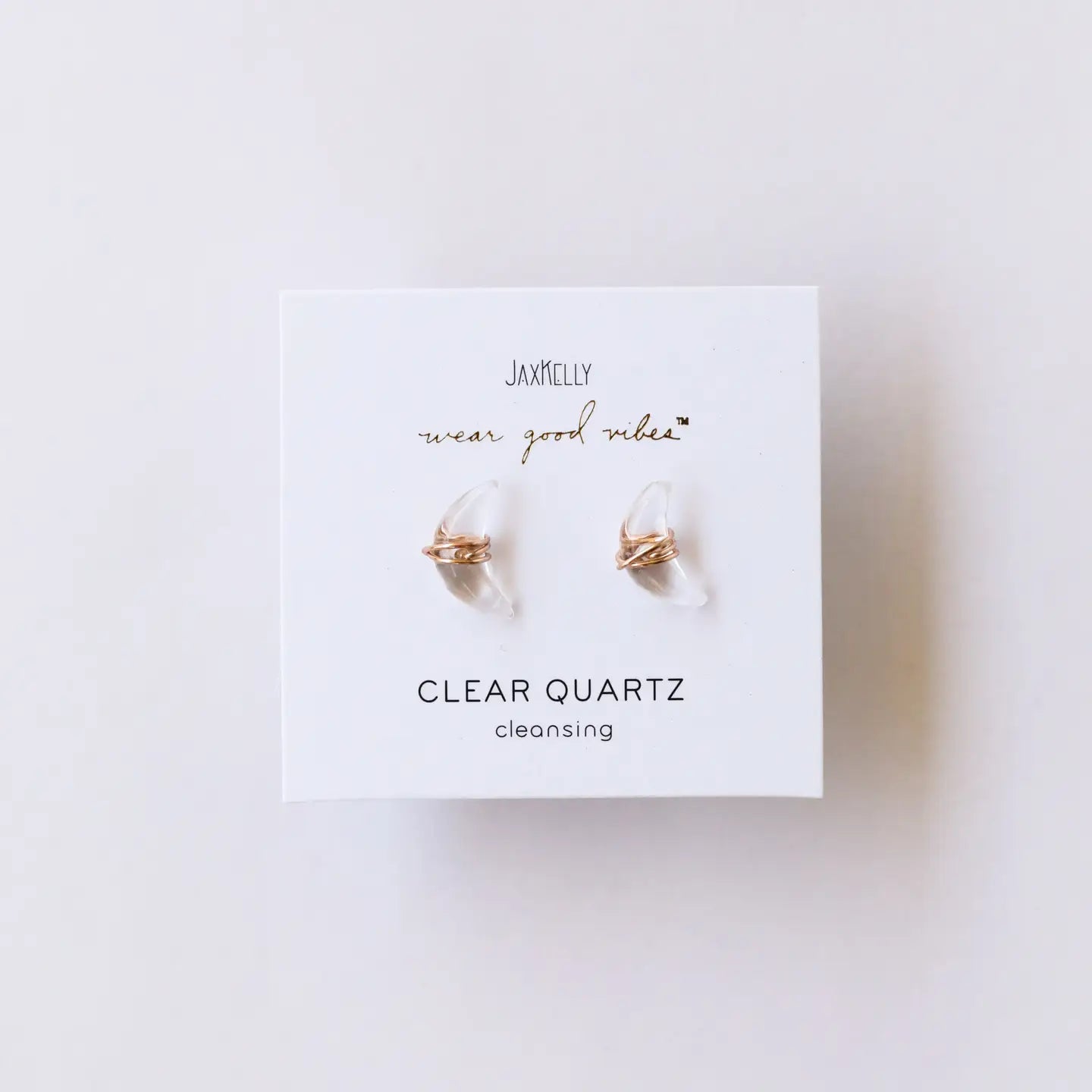 JAX KELLY Wire Wrapped Moon  Clear Quartz -Earrings