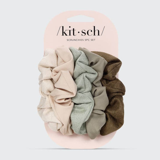 KITSCH ASSORTED 5pc TEXTURED SCRUNCHIES  EUCALYPTUS
