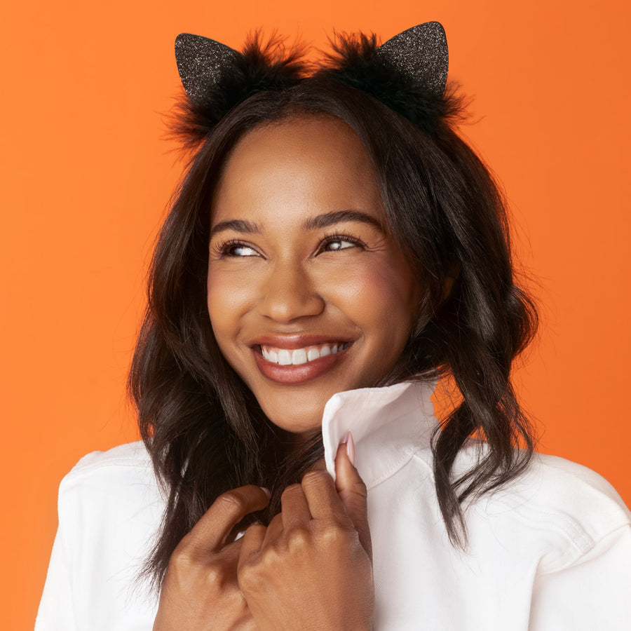 KITSCH Black Glitter Satin Cat Ears Headband