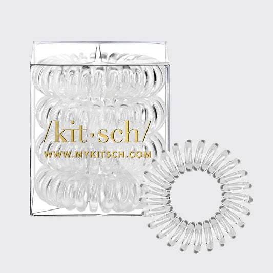 KITSCH CLEAR SPIRAL HAIR TIES-PACK OF 4