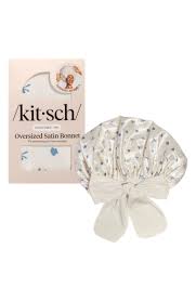 KITSCH OVERSIZED SATIN BONNET PEARLIZED CREAM & COASTAL BLUE