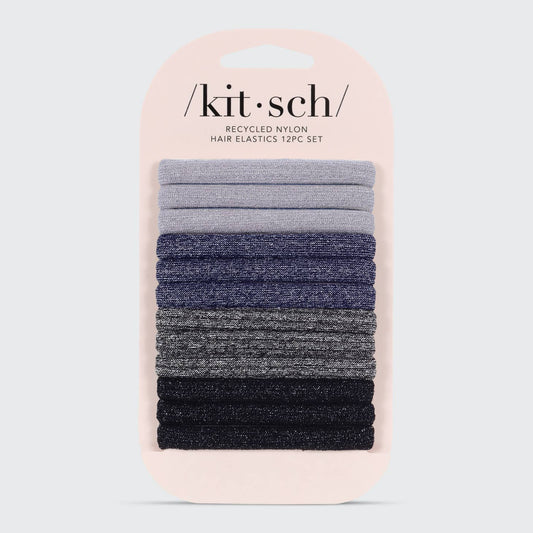 KITSCH RECYCLED GLITTER MEDIUM ELASTICS 12 PACK DARK