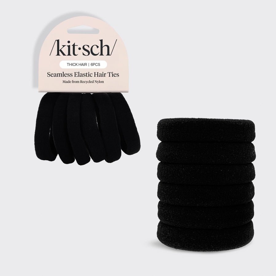 KITSCH RECYCLED NYLON THICK HAIR ELASTICS-6PC SET BLACK