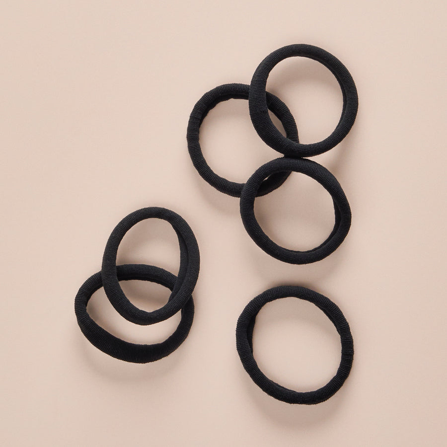 KITSCH RECYCLED NYLON THICK HAIR ELASTICS-6PC SET BLACK
