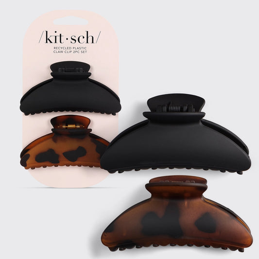 KITSCH  Recycled Plastic Medium Claw Clips 2pc Black & Tort