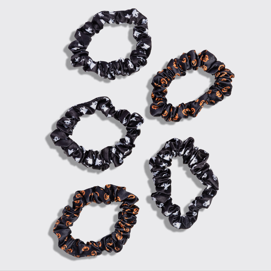 KITSCH Ruched Satin Scrunchies 5pc Set Ghosts & Pumpkins