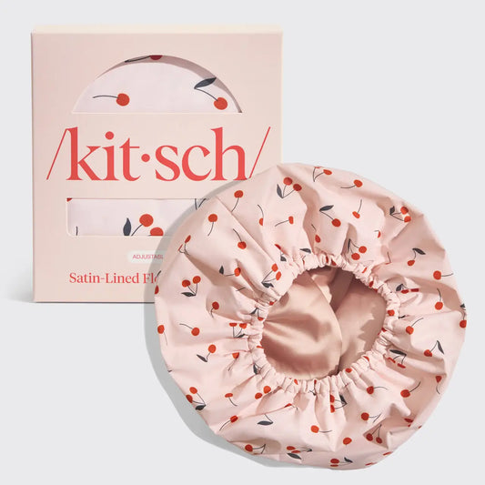 KITSCH Satin Lined Flexi Shower Cap Cherry Print