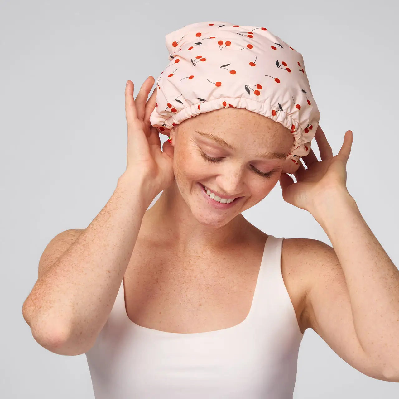 KITSCH Satin Lined Flexi Shower Cap Cherry Print