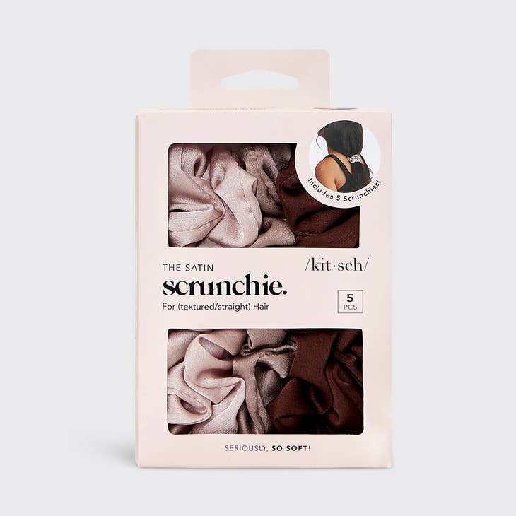 KITSCH THE SATIN SCRUNCHIE 5PC CAMEO