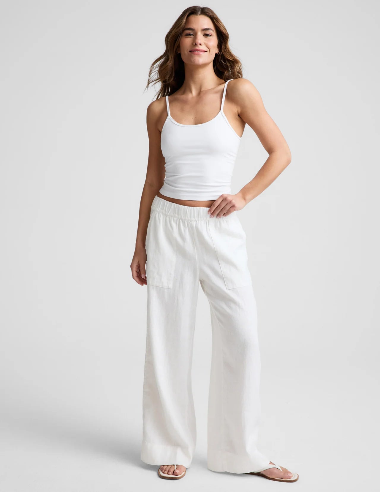 BEYOND YOGA SOFT WASH LINEN EASY WIDE LEG PANT WHITE