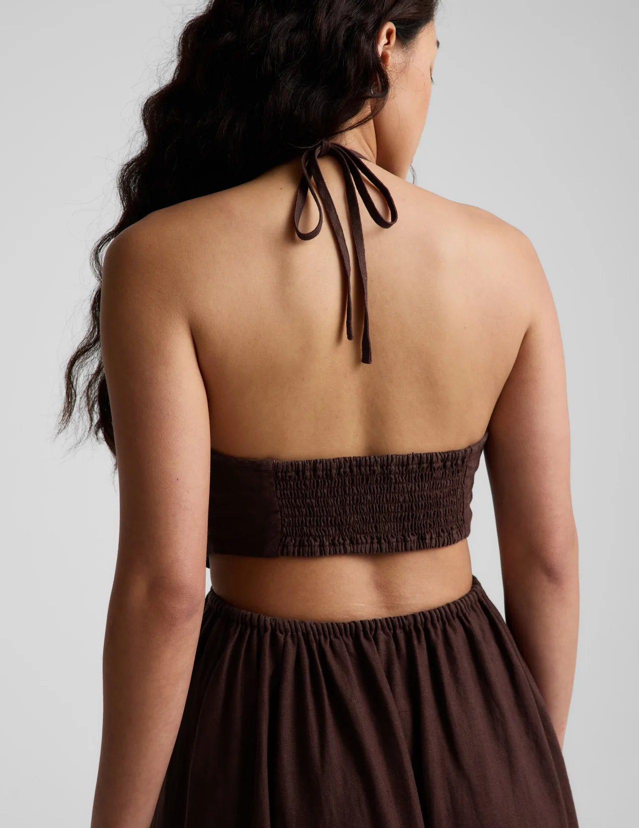 BEYOND YOGA SOFT WASH LINEN HALTER DRESS ICED MOCHA