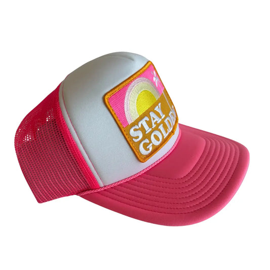 LOCAL BEACH STAY GOLDEN TRUCKER HAT PINK