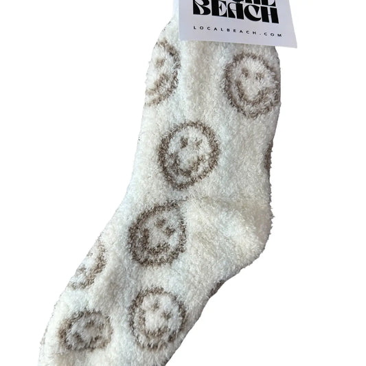 LOCAL BEACH  Smiley Cozy Socks TAUPE/CREAM