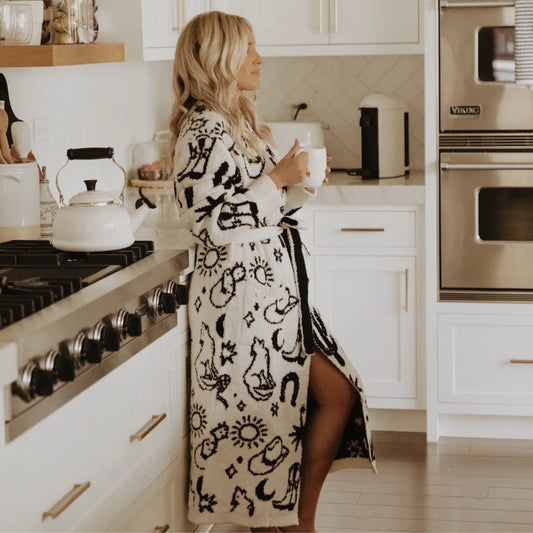 LOCAL BEACH WESTERN LUXE ROBE BLACK CREAM 