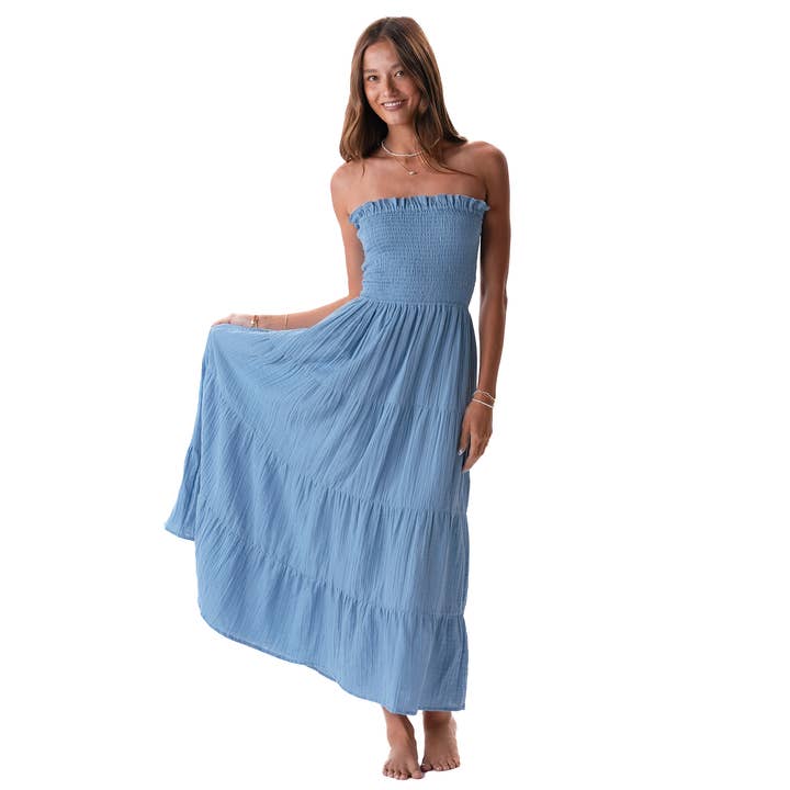 LOTUS AND LUNA MAI TAI MAXI DRESS DENIM BLUE COTTON