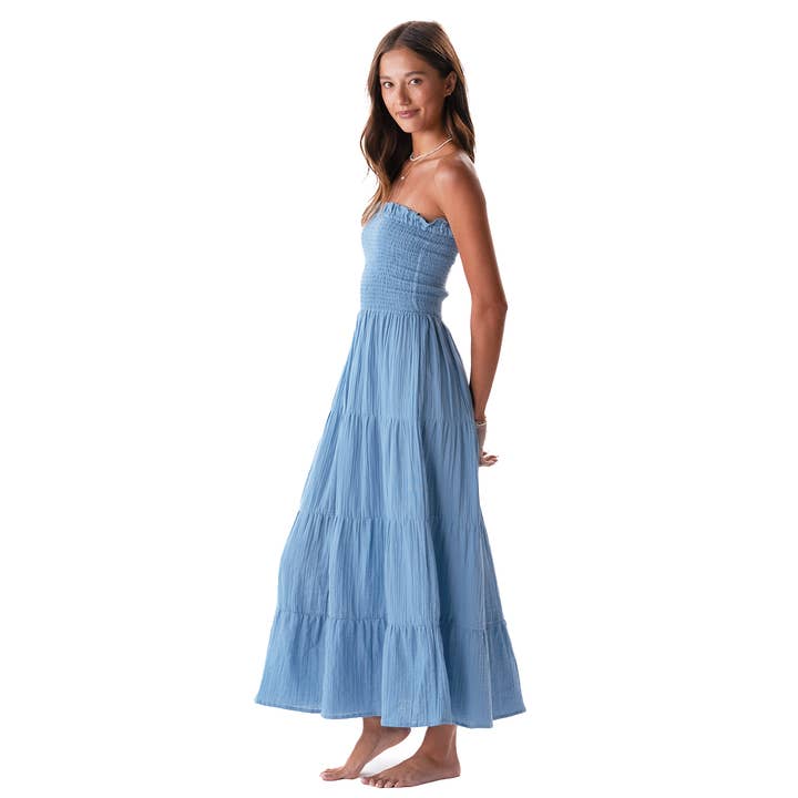 LOTUS AND LUNA MAI TAI MAXI DRESS DENIM BLUE COTTON
