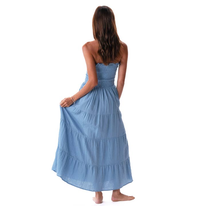 LOTUS AND LUNA MAI TAI MAXI DRESS DENIM BLUE COTTON