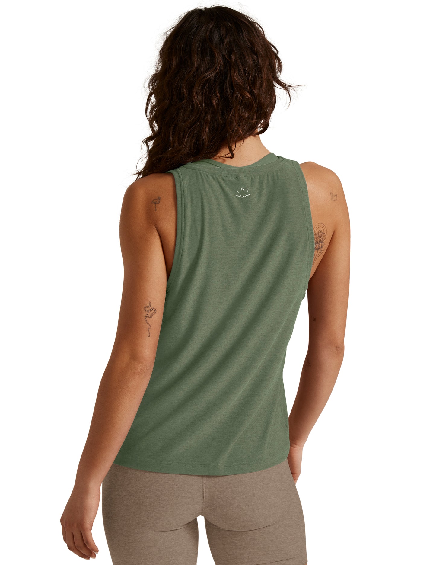 BEYOND YOGA FEATHERWEIGHT REBALANCED MUSCLE TANK MOSS GREEN HEATHER