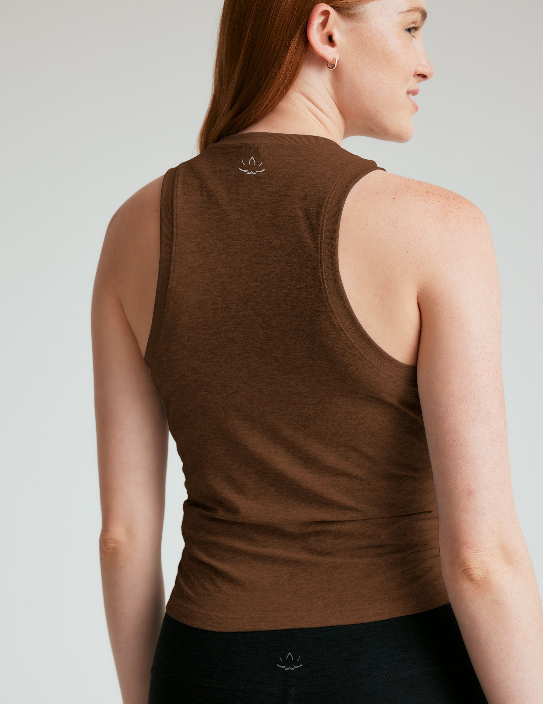 BEYOND YOGA FEATHERWEIGHT YOUR FIT SHIRRED TANK BOLD MOCHA HEATHER