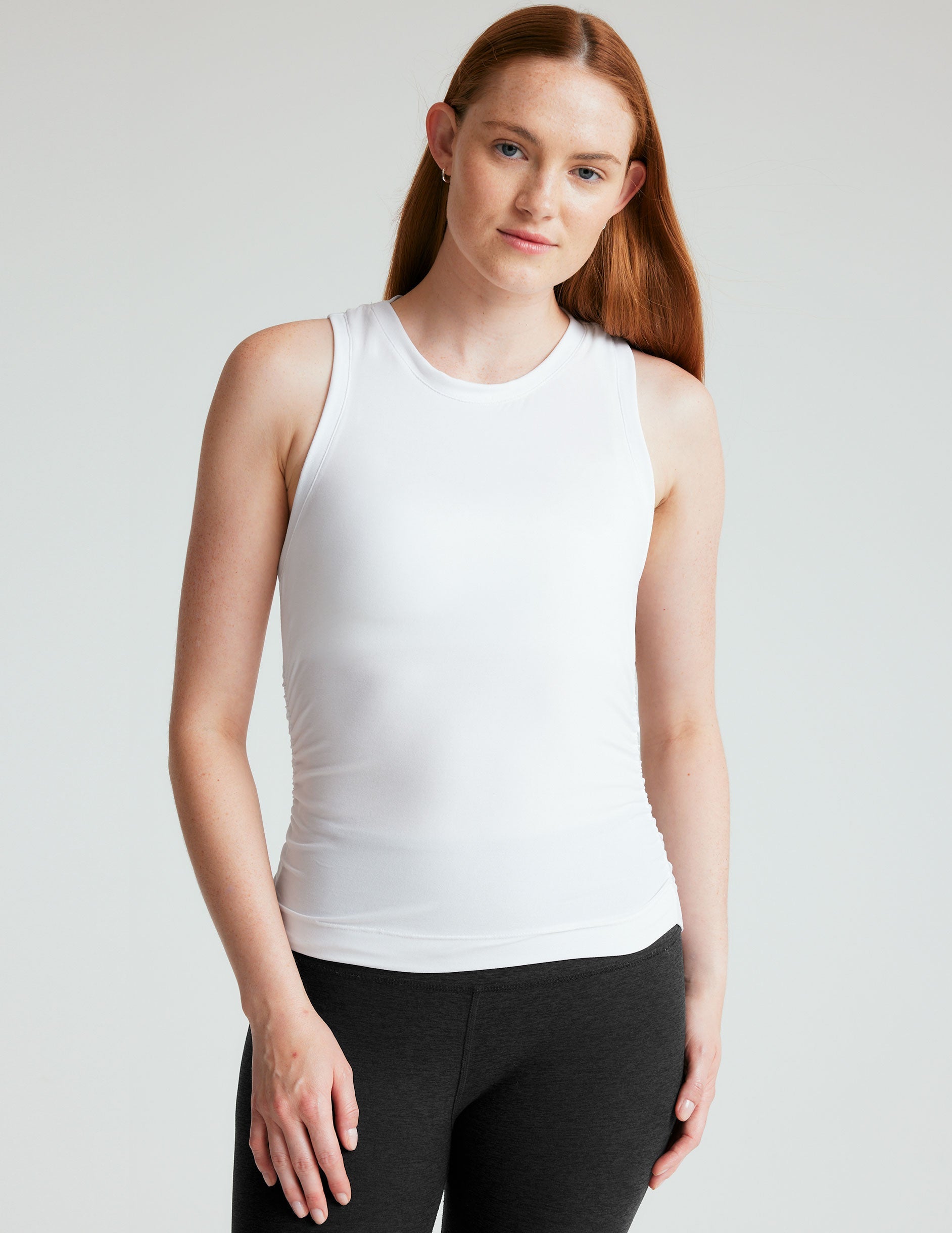 BEYOND YOGA FEATHERWEIGHT YOUR FIT SHIRRED TANK WHITE