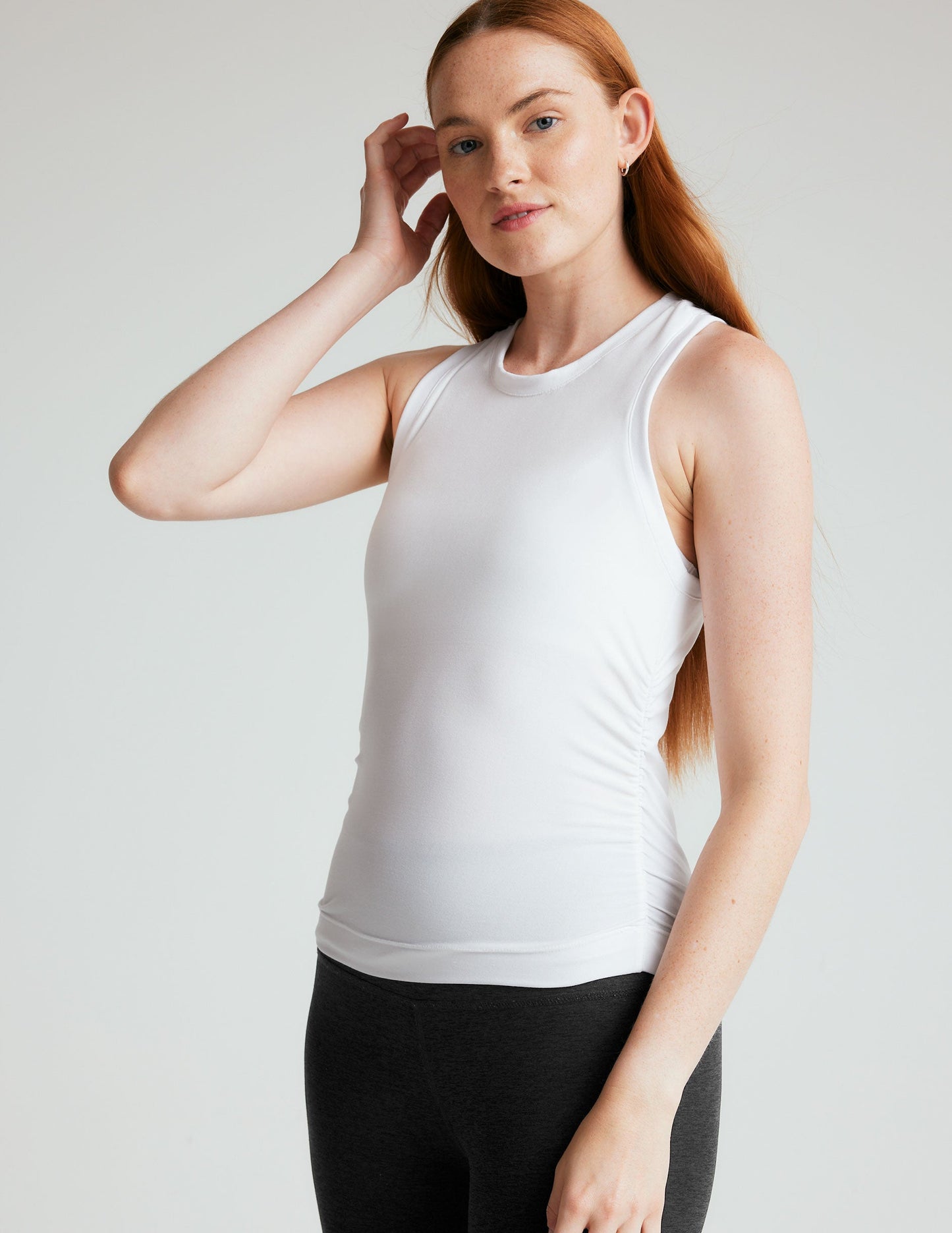 BEYOND YOGA FEATHERWEIGHT YOUR FIT SHIRRED TANK WHITE