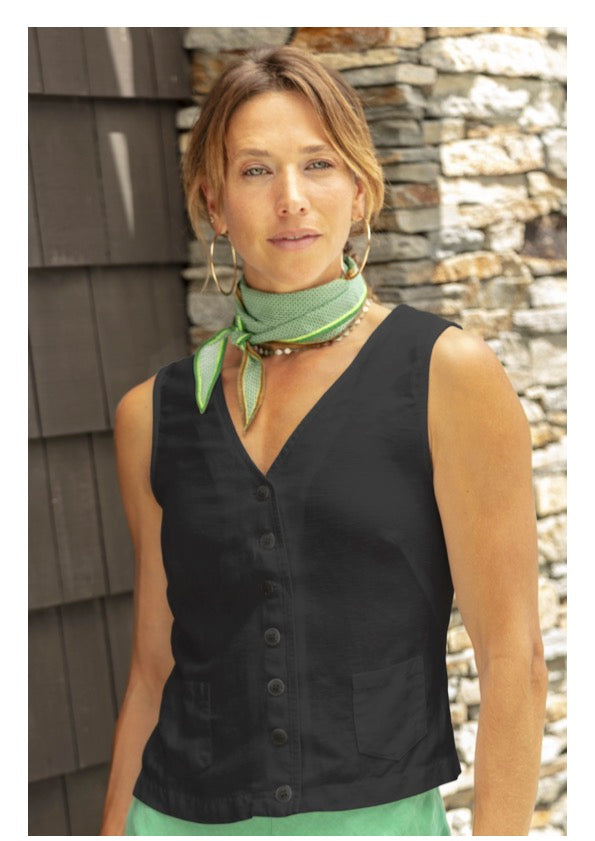 MILA LINEN VEST BLACK