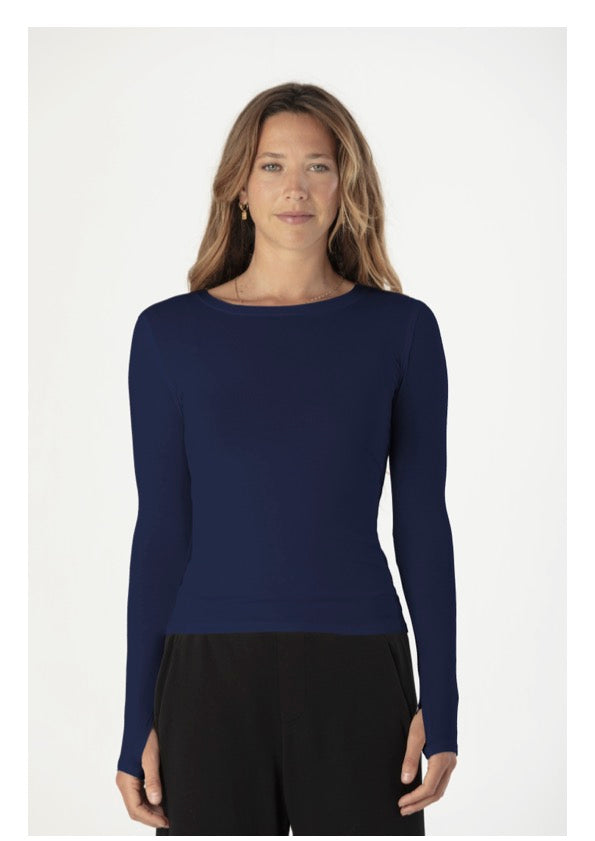 MILA LONG SLEEVE ORGANIC SOFT BAMBOO CREW NECK TEE NAVY