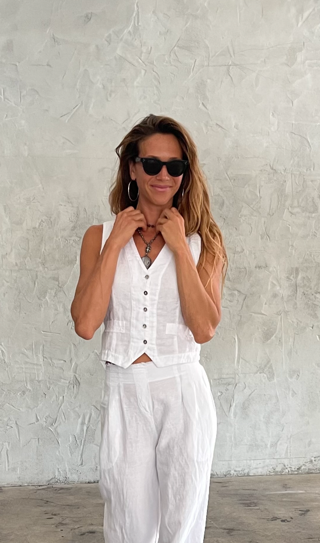 MILA ORGANIC LINEN VEST WHITE