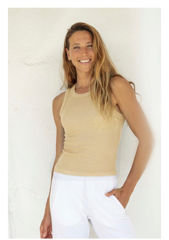 MILA RIBBED CROP TANK TOP BUTTER