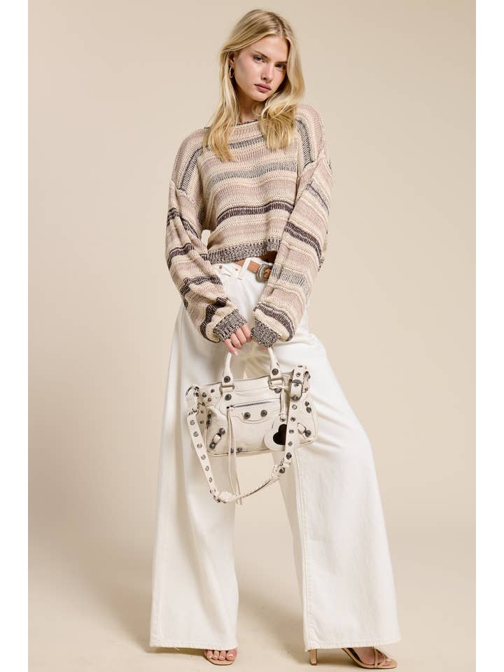 MIMOSA Cotton Stripe Lightweight Knit Sweater Wood