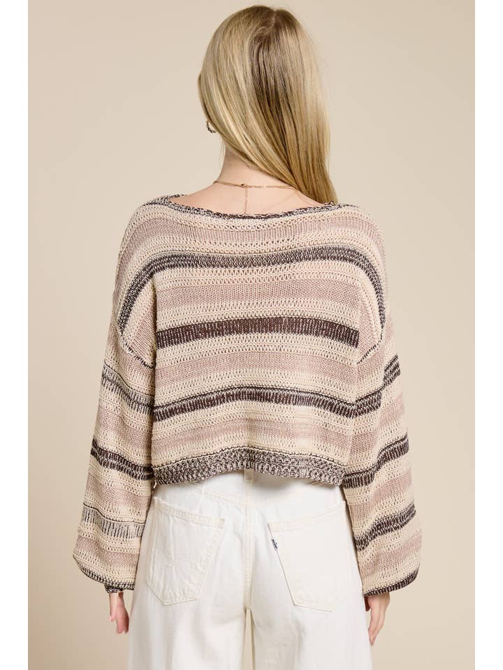 MIMOSA Cotton Stripe Lightweight Knit Sweater Wood