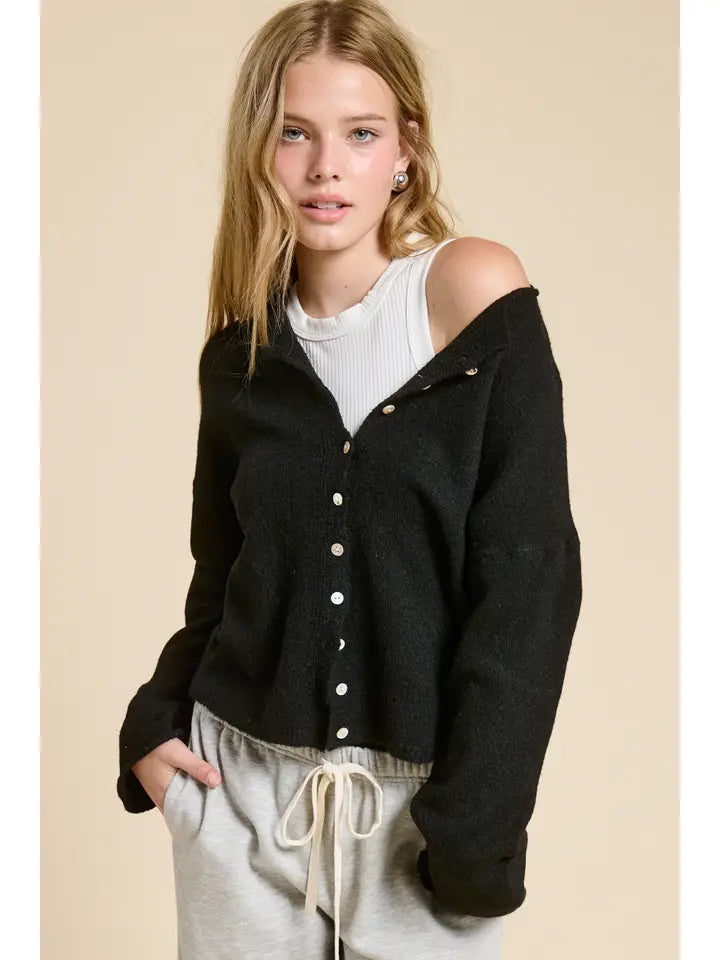 MIMOSA Essential Button Down Cardigan Black