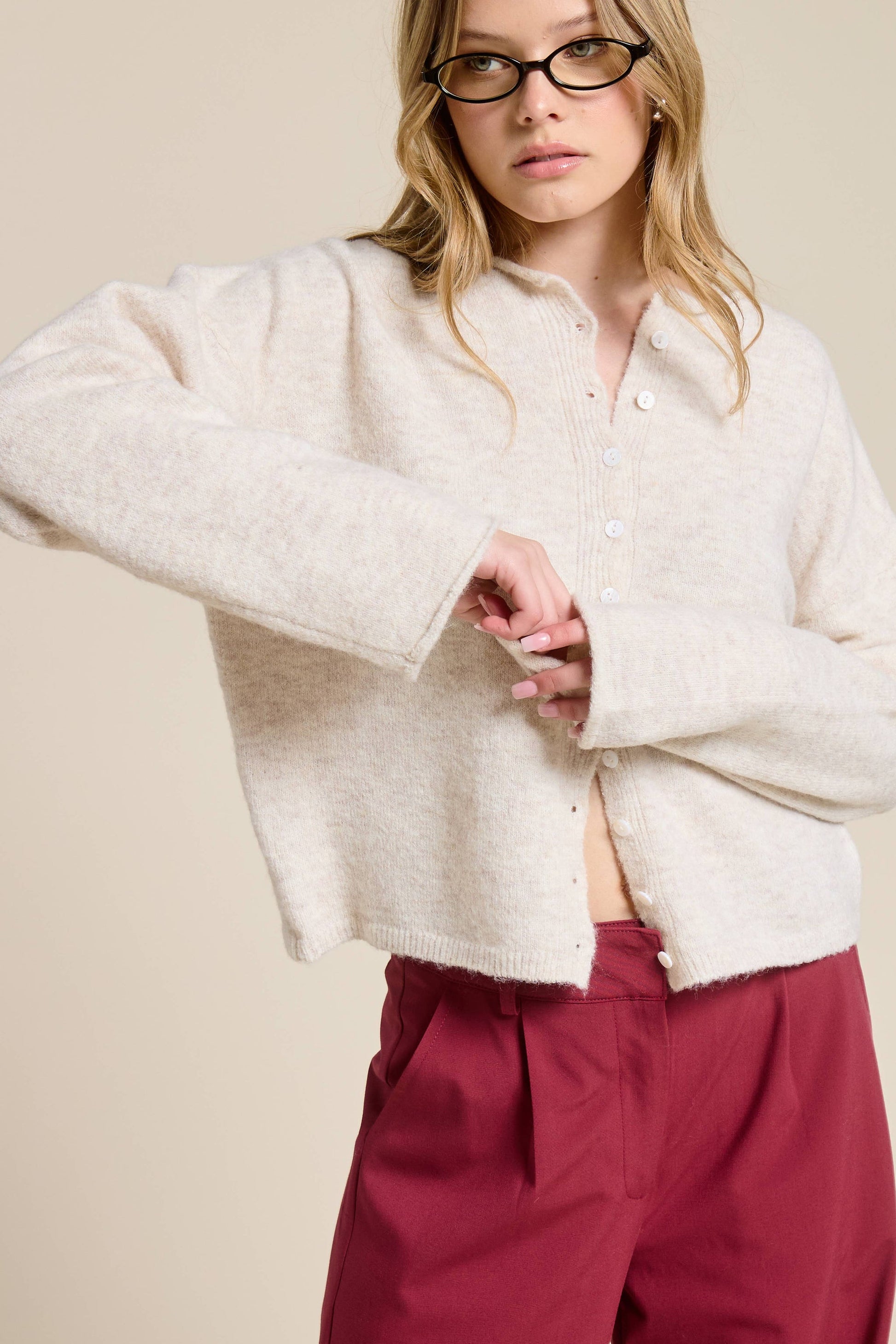 MIMOSA Essential Button Down Cardigan Ivory