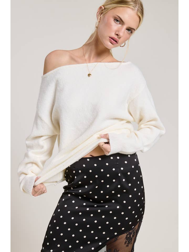 MIMOSA Off Shoulder Cozy Knit Sweater Ivory