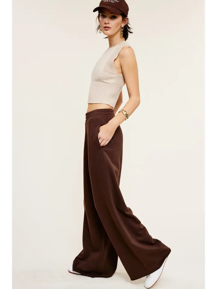 MIMOSA Wide Leg Cotton Sweatpant Brown