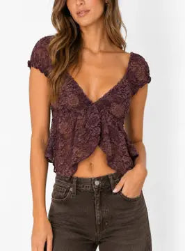 NECTAR CLOTHING FLORAL BUTTERFLY TOP PLUM