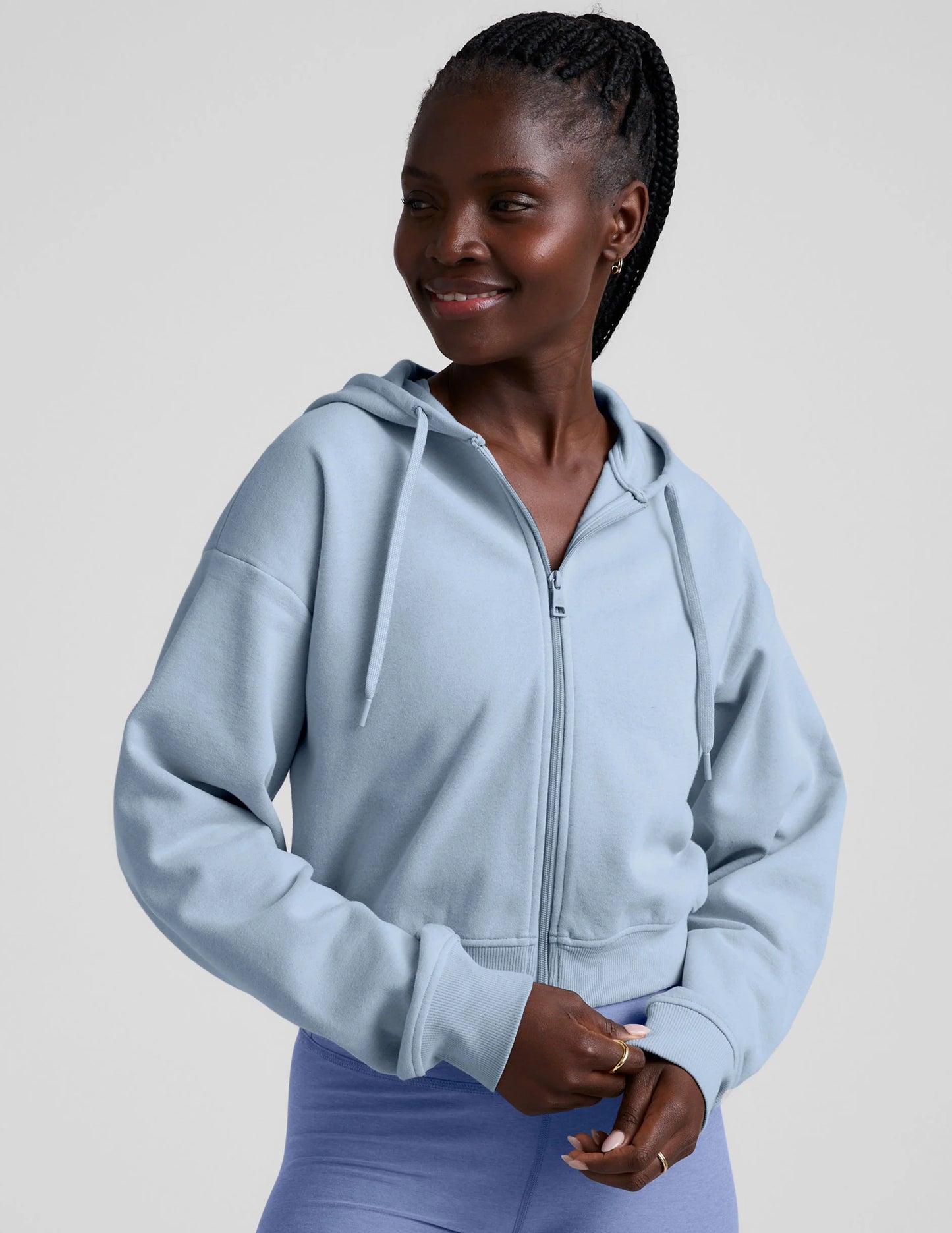 BEYOND YOGA LUXEFLEECE ZIP UP HOODIE BLUE ZEN