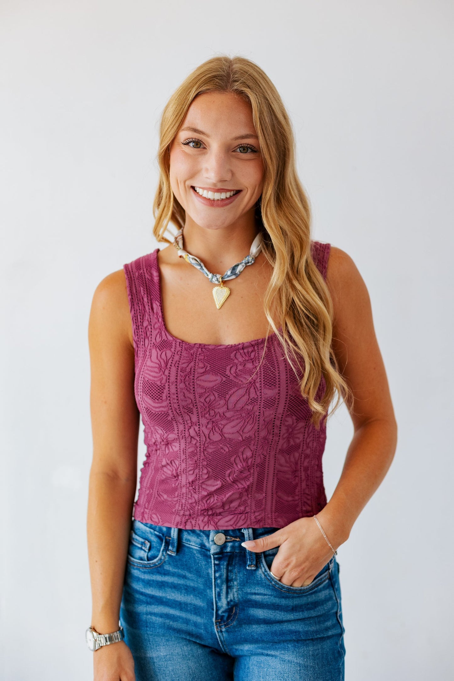 NIKIBIKI Double Lace Square Crop Top MULBERRY