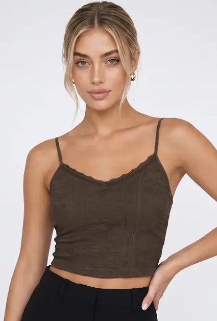 NIKIBIKI Double Lace Trim Cami Chocolate