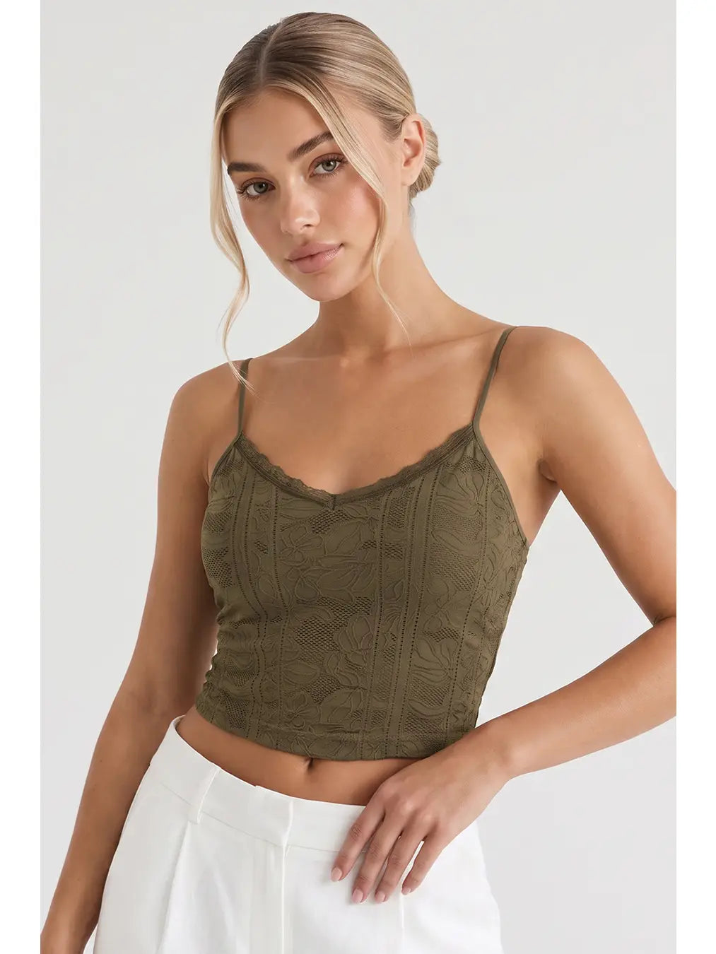 NIKIBIKI Double Lace Trim Cami Earth Olive