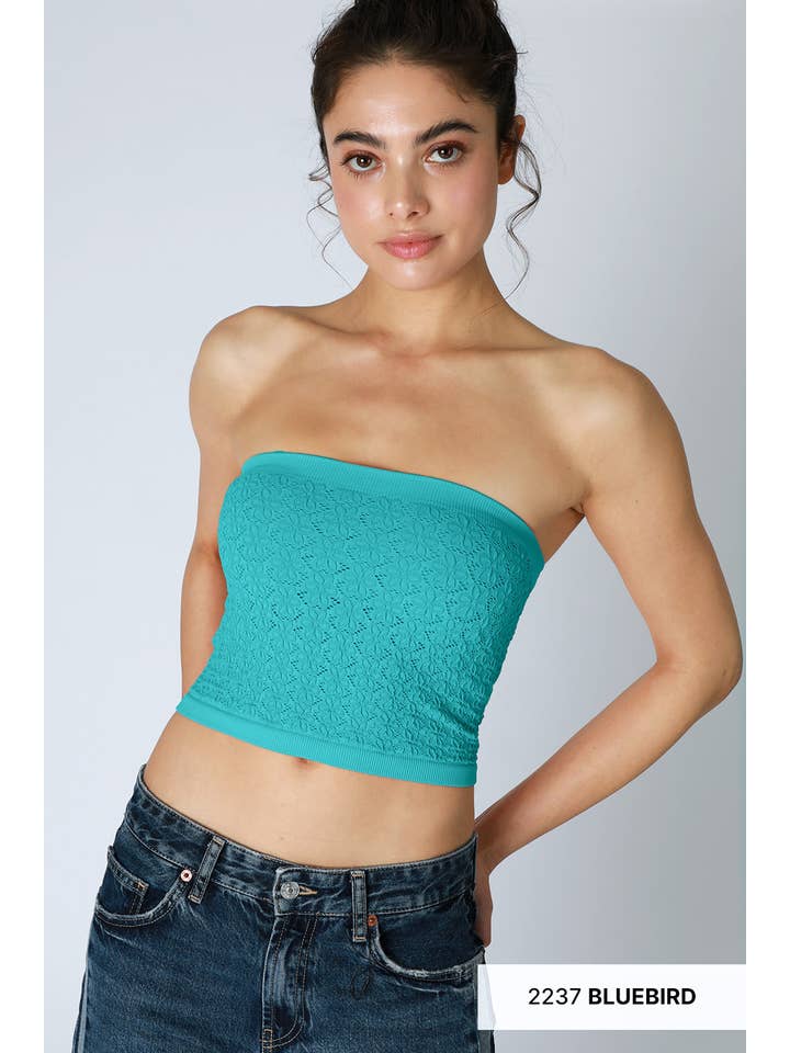 NIKIBIKI Floral Lace Tube Top BLUEBIRD