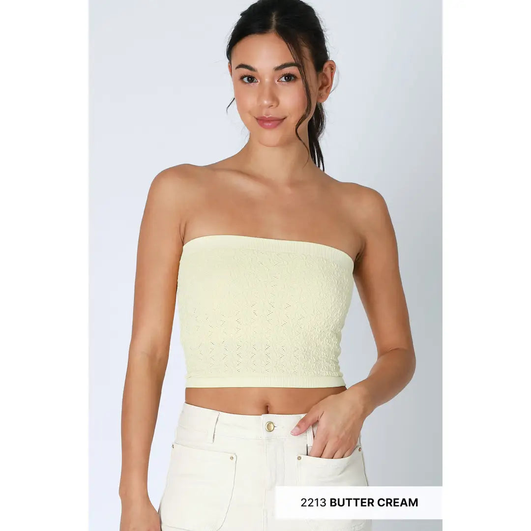 NIKIBIKI Floral Lace Tube Top BUTTERCREAM
