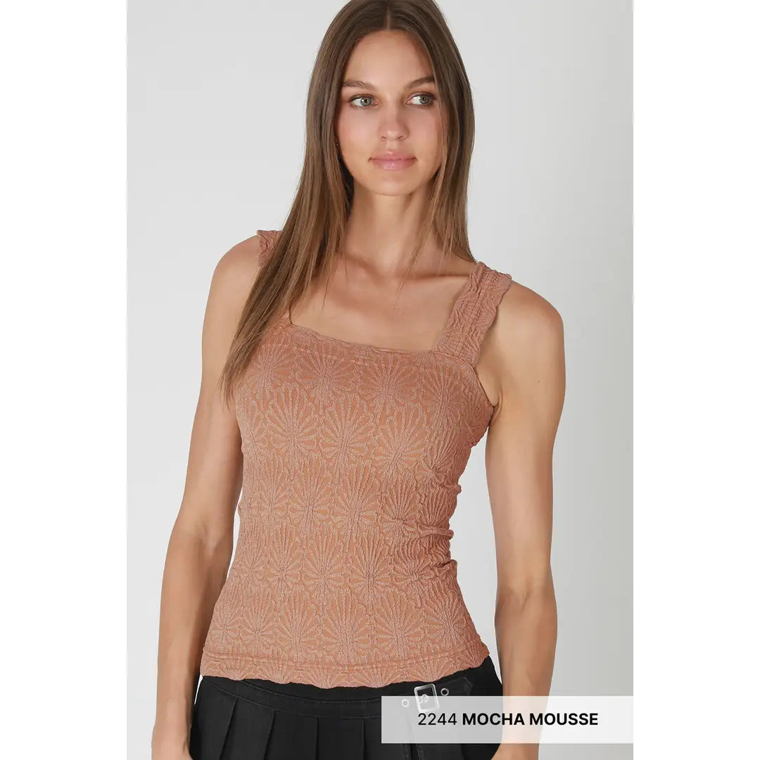 NIKIBIKI  Lace Textured Square Top Mocha Mousse