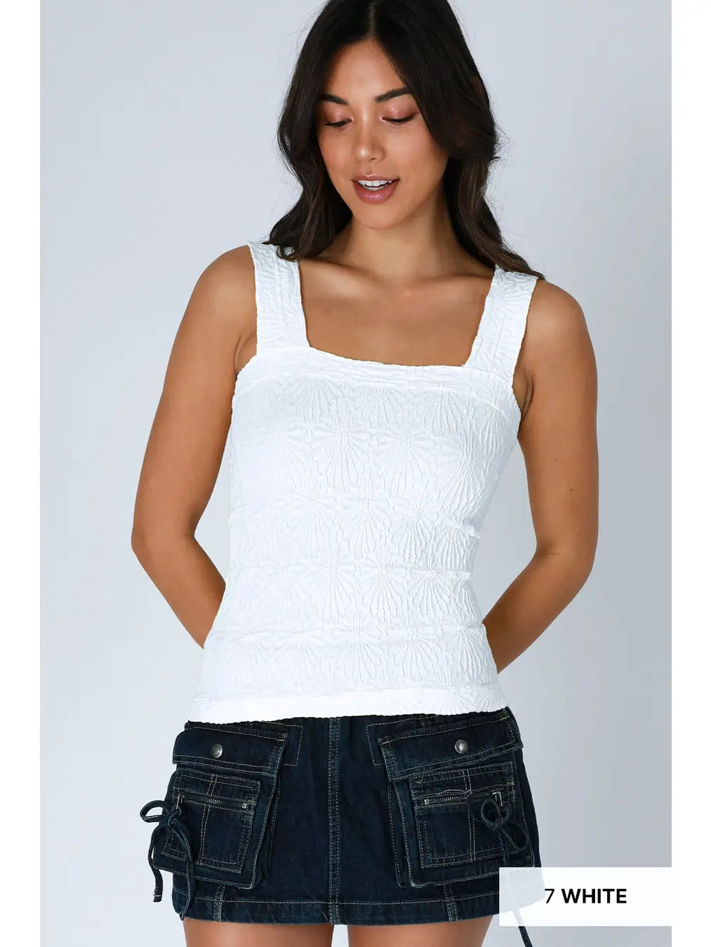 NIKIBIKI  Lace Textured Square Top White